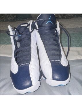 Jordan Navy and White Basketball Sneakers with Light Blue Jumpman